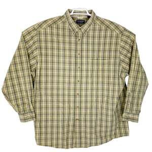 Roundtree & Yorke Mens 3XT Tan Checkered Long Sleeve Button Shirt w/ Pocket